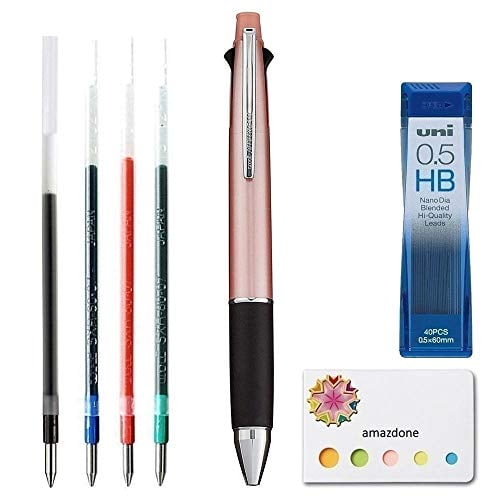 Uni Jetstream 4&1 multi slim ballpoint pen 0.38mm 4 colors & Mechanical pencil pen 4 color Ink Refills set Nano Dia 0.5HB Mechanical Pencil Lead and Our Original Sticky Notes Baby Pink 